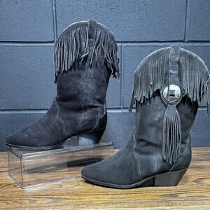 Silver Star Houston Black Leather Western Cowgirl Boots Fringe Women’s 6.5